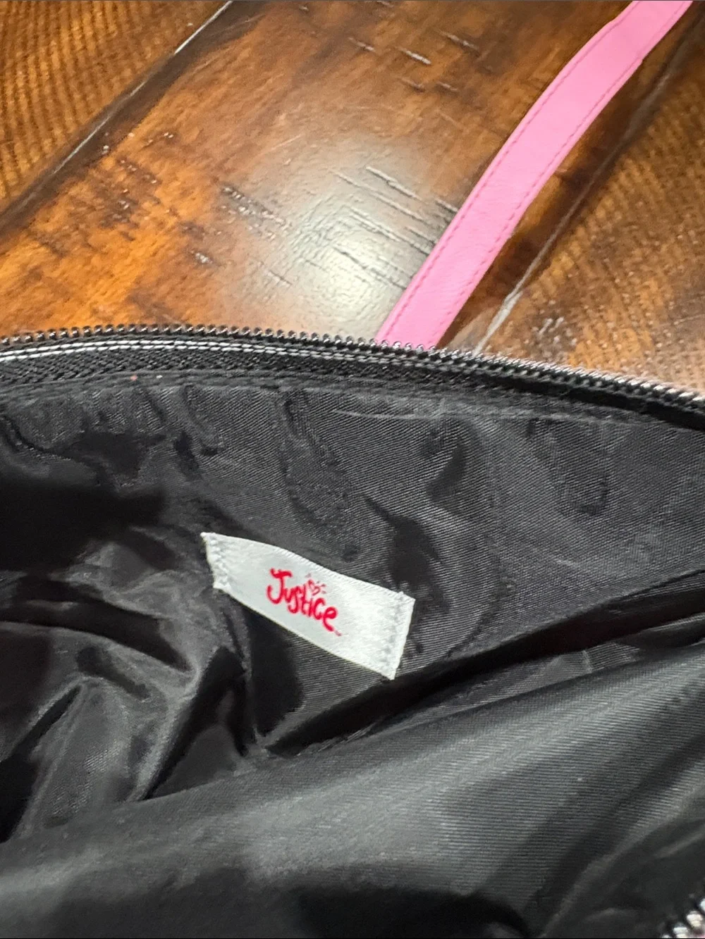 Justice Black Interior Pink Strap Crossbody Bag